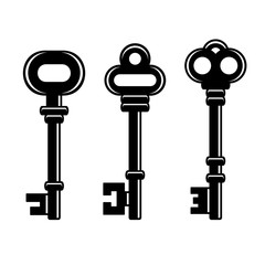 Old Vintage Keys Set on White Background. Vector