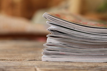 Magazines on the wooden table