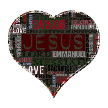 I love Jesus Religious Words isolated on white Heart shape
