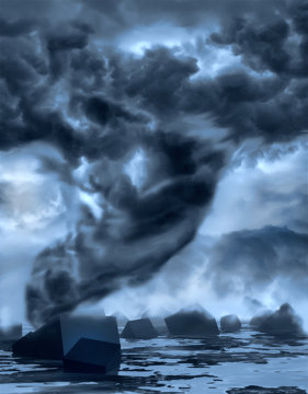 Dramatic tornado.  Sky with storm clouds