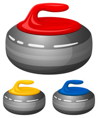 Vector illustration of curling stones in assorted colors.