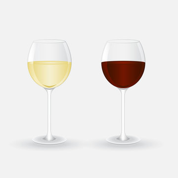 glasses with white and red wine