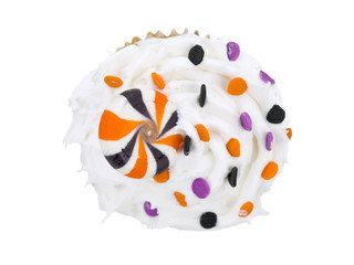 overhead shot of white cupcake