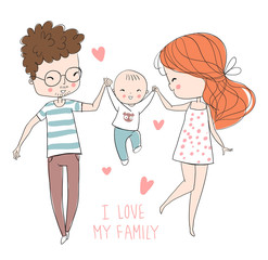 Happy family. Father, mother, baby.