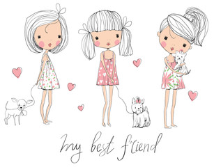 cute girls with dogs