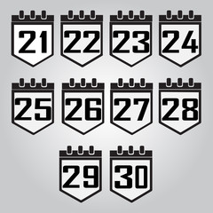 Calendar icon number 21 to 30 illustration