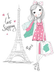 Fototapeta na wymiar Shopping girl in Paris