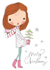Girl with Christmas Tree