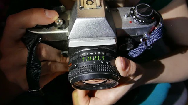 Vintage camera and lens. Closeup. 4K UHD