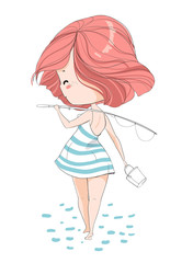 Beautiful romantic girl/sea-themed illustrations/character design