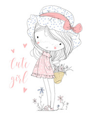 Beautiful girl with a heart. Cute girl.