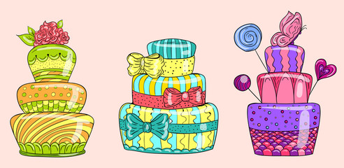 Set of big cakes.