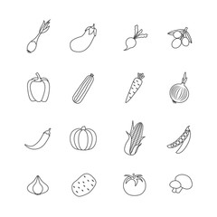 Vegetables Lined Isolated Icon Flat Set
