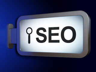 Web development concept: SEO and Search on billboard background