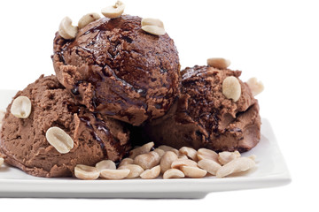  close up chocolate ice cream with nuts