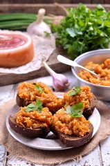 Squash caviar of organic zucchini, onions, carrots and tomatoes with garlic and parsley