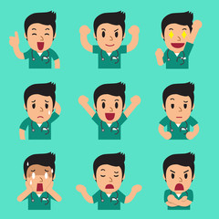 Cartoon male nurse faces showing different emotions