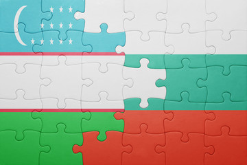 puzzle with the national flag of uzbekistan and bulgaria