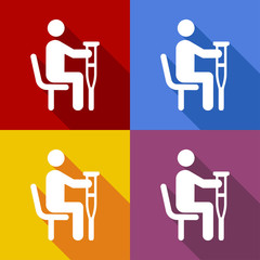 Icono plano minusvalido sentado con sombra en varios colores