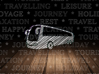 Travel concept: Bus in grunge dark room
