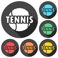 Tennis design icons set with long shadow