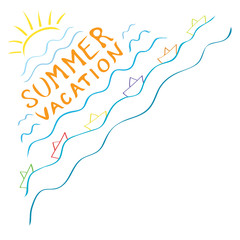 sunny summer vacation/vector sign summer vacation on the background of the sun and waves with colored ships