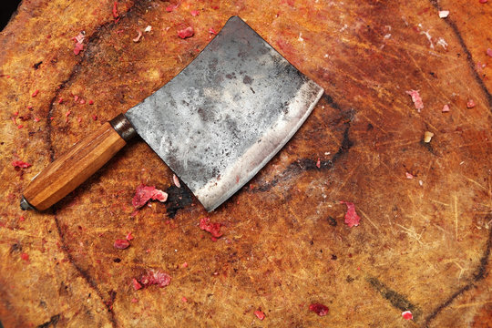 Butcher Knife On Chopping Block