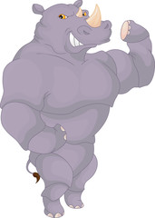 Cartoon funny rhino posing isolated on white background
