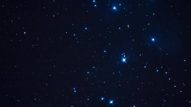 A pan across the Pleiades Star Cluster in space