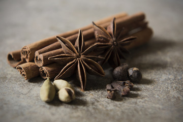 Spices on an old iron plate