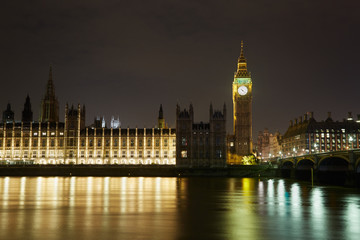 Fototapeta na wymiar Big Ben and Palace of Westminster at night in London, natural colors 