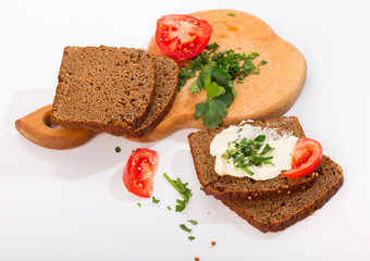 Sandwiches from rye bread on a white background