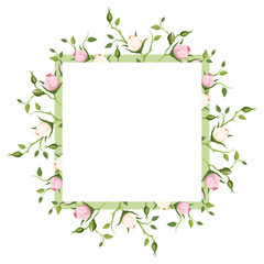Vector background with pink and white rose buds.