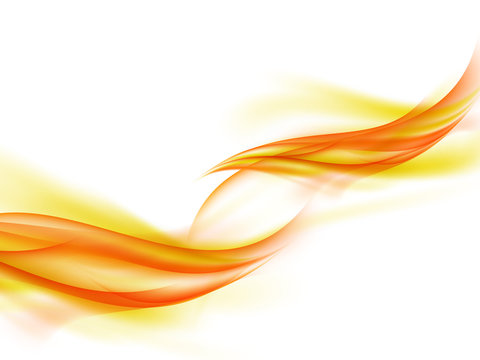 Abstract white background with lines of yellow, orange and red warm colors, fiery smoke, vector illustration