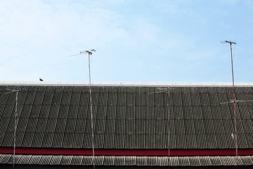 Fototapeta na wymiar tv antenna on temple roof.