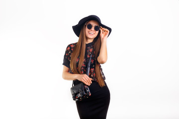 fashion model in sunglasses and hat