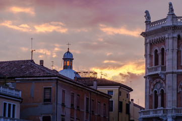 View from piazza delle erbe at sunset in Padova, Italy