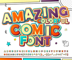Fototapeta na wymiar Creative colorful comic font. Comics book, pop art