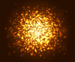 Gold light glare. Cosmic glows, lighting effects, particles, sparkles