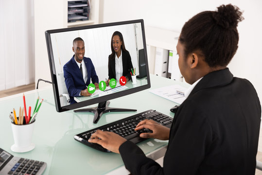 Businesswoman Videoconferencing On Computer