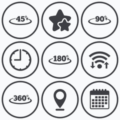 Angle degrees icons. Geometry math signs.