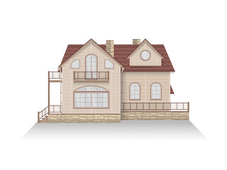 Vector illustration of detailed suburban family house with mansard.