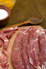 Sliced raw meat pork