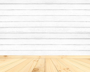 Vintage wood room. White wood wall.