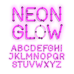 Neon Glow alphabet on white background 