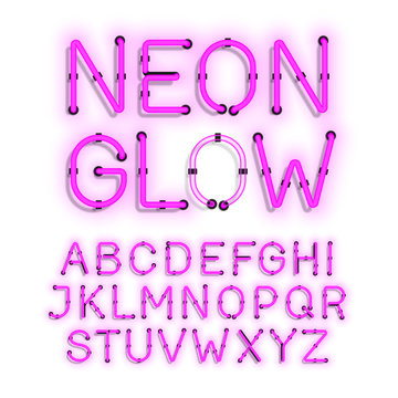 Neon Glow Alphabet On White Background 