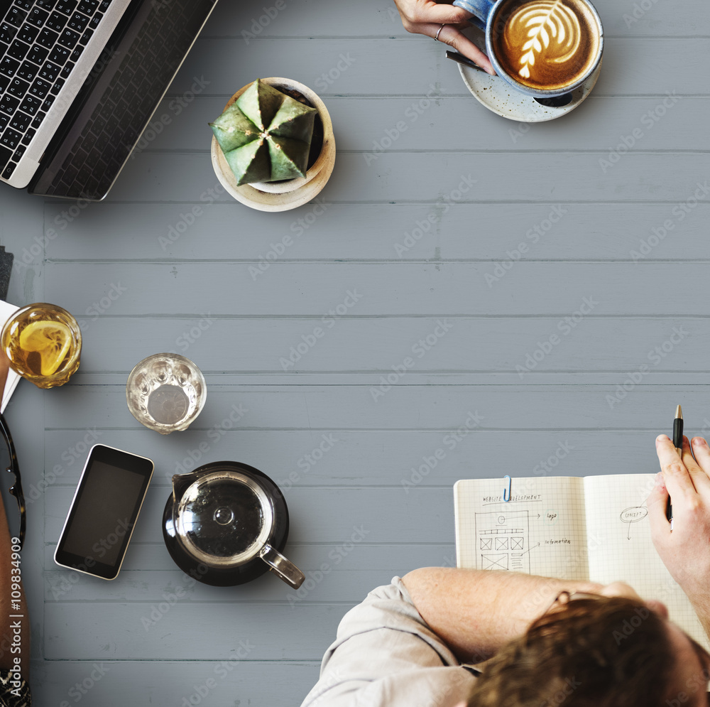 Wall mural web design team working planning website concept