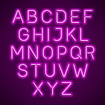Pink neon light glowing alphabet