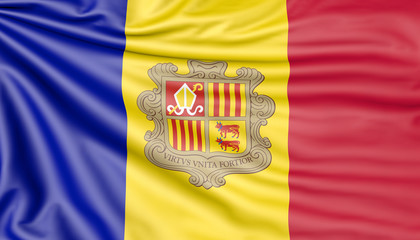 Flag of Andorra, 3d illustration with fabric texture