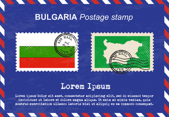 Bulgaria postage stamp, vintage stamp, air mail envelope.